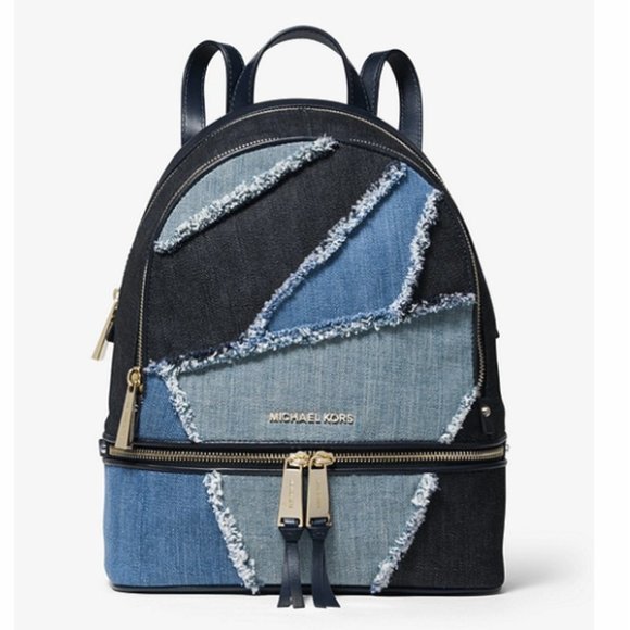 MICHAEL Michael Kors Handbags - Michael Kors Rhea Leather & Denim Backpack NWT